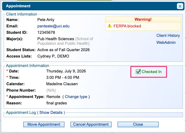 Checked In checkbox