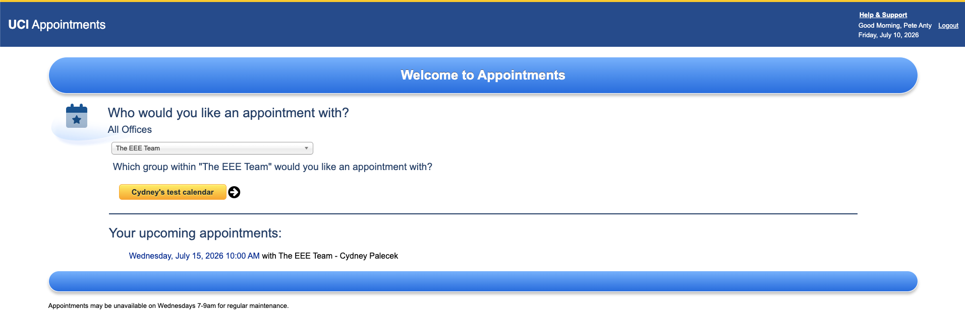 Select office for appointment