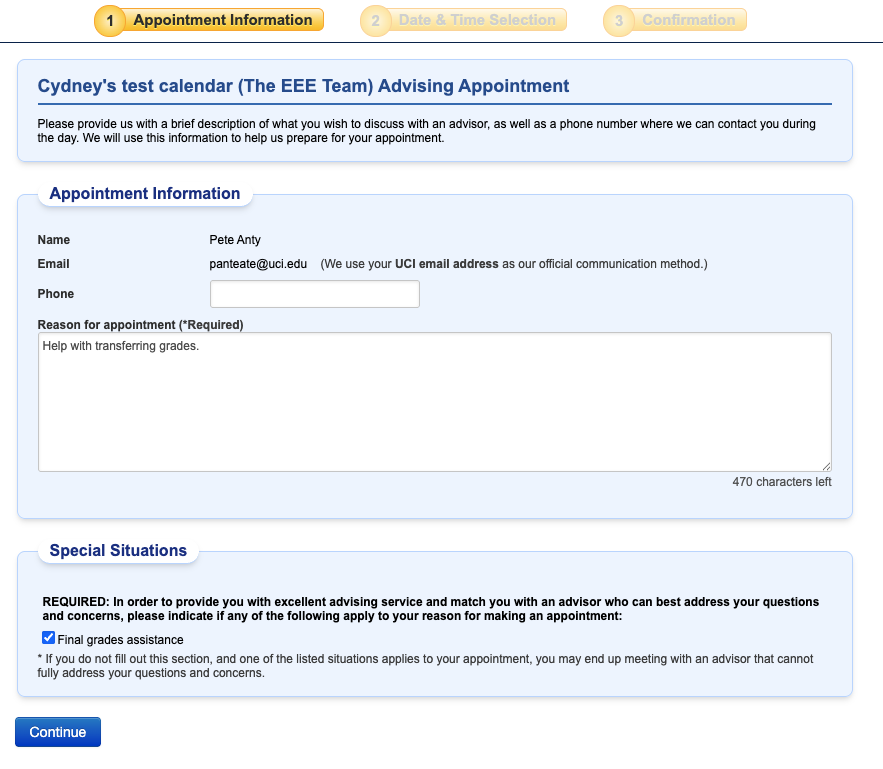 Appointment details page