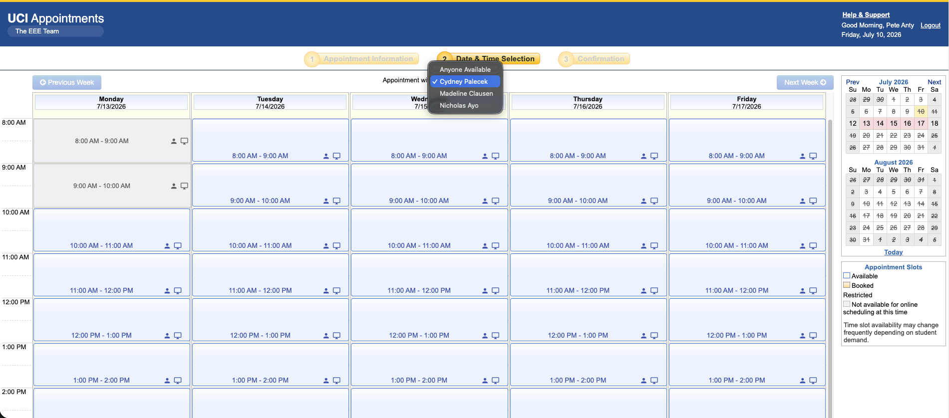 Select appointment slot